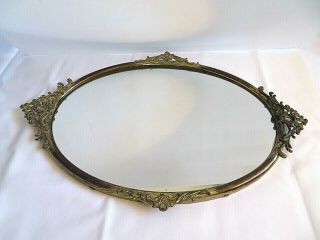Heavy Vintage Ornate Brass Oval Vanity Dresser Mirror