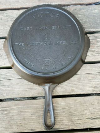 Vintage Victor Griswold No.  8 Cast Iron Skillet A w/Heat Ring Erie PA 2