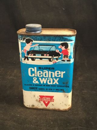 Vintage Conoco Cleaner & Wax 1 Pint Tin Can.  S78