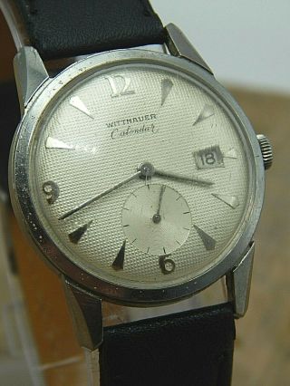 Vintage Wittnauer Calendar Wrist Watch Stainless Steel Cal 11ncg 17 Jewel