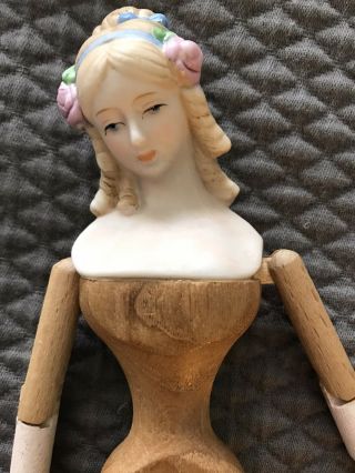 Vintage Shackman Bisque Porcelain Doll With Wooden Jointed Body