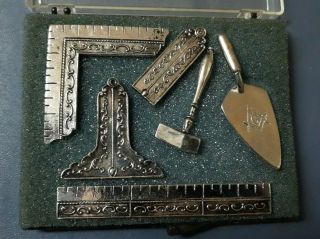 Vintage 6 Piece Set Metal Freemasons Masonic Miniature Tools Hammer Square