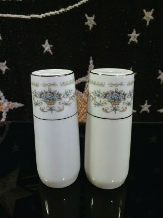 Set Of Vintage Fine Porcelain China Salt & Pepper Shakers Diane Blue Bouquet