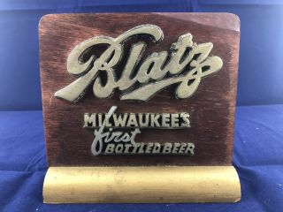 Blatz Beer Sign Vintage Wood Metal Back Bar Topper Display 1940 
