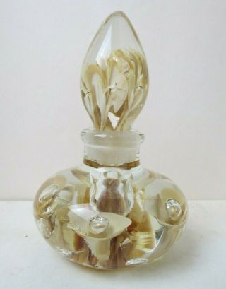 Vintage Joe St.  Clair Art Glass Paperweight Perfume Bottle Caramel & Cream Lotus