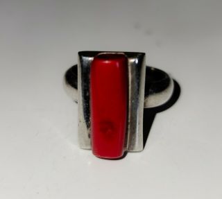 Vintage Mexico 925 Sterling Modernist Red Jasper Ring Sz 7.  5