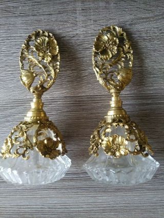 2 Vintage Signed Matson Gold Tone Vanity Perfume Bottle Glass Victorian