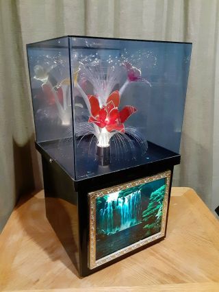 Vintage Moving Waterfall Picture Rotating Fiber Optic Flowers Mid Century