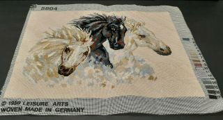 Vintage Hand Stitched Wild Horses Equestrian Tapestry Finished Size 12 " X 15.  75 "