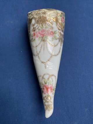 Antique Nippon Hat Pin Holder Wall Pocket Hand Painted Roses Gold Moriage