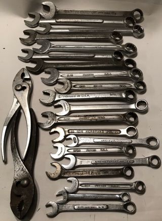 20 Vintage Usa Combo Box/open End Wrenches 5/16 - 3/4,  Two Usa Pliers