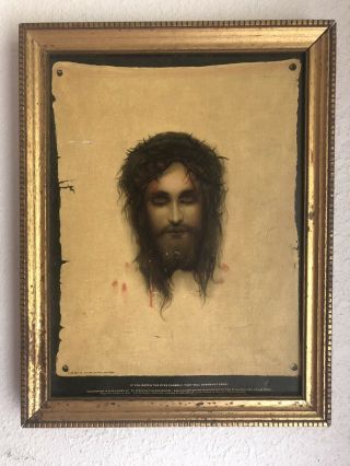Vintage Jesus Christus Litho Framed St Veronica 