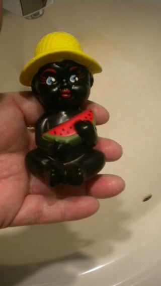 Vintage Black Americana Figurine Boy W/ Slice Of Watermelon Is A Ceramic Bell