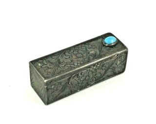 Vintage 800 Silver Beautifully Engraved Lipstick Holder Case W/ Mirror Italy