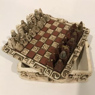 Vintage Aztec Mexico Mayan Chess Set 6”x6”