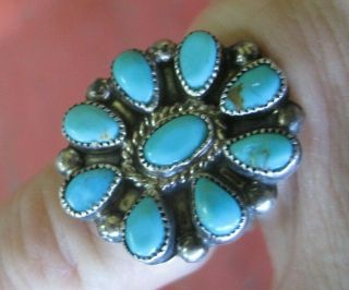 Vintage Zuni Native Petite Point Turquoise Sterling Silver Ring Size 6 Signed