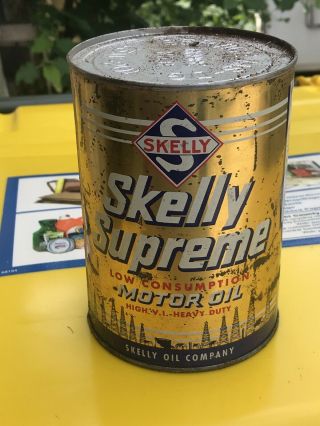 Vintage Skelly Supreme Qt Motor Oil Can Only The Can