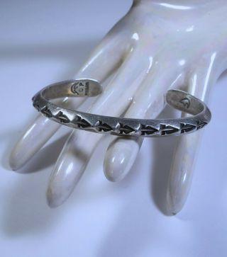 Vintage Native American Jewelry Hand Stamped Sterling Silver Bracelet Signed Cp