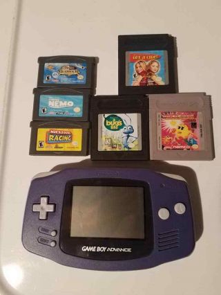 Vintage Purple Game Boy Advance Agb - 001 With 6 Games