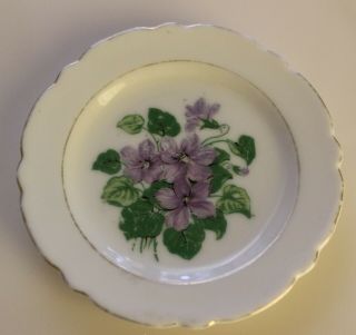 Vintage Porcelain Butter Pat Plate W/ Violets On White & Gold Trim Japan 3 1/2 "