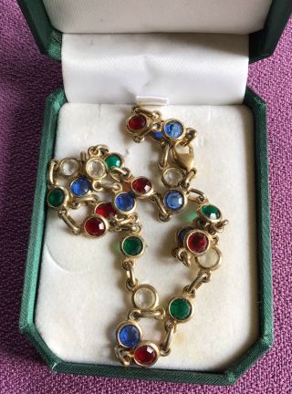 Vintage Gold - Tone Necklace Of Semi - Precious Stones.  Variety Of Colours