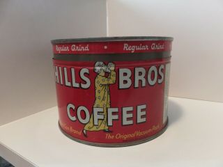 Vintage Hills Bros Coffee Tin Can Empty W/ Lid One Pound Size Red Can Brand