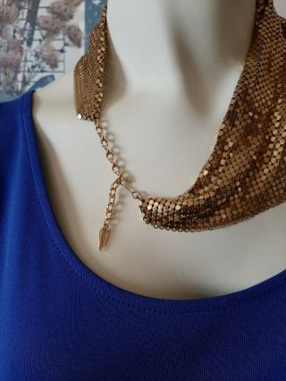 Vintage Whiting And Davis Goldtone Mesh Collar Necklace 3