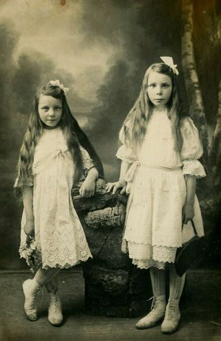 Vintage Real Photo Postcard Rppc Young Girls Fashion