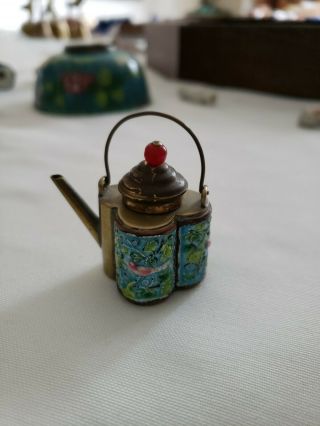 Vintage Chinese Brass & Enamel Miniature Teapot