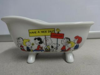 1968 Snoopy Peanuts Gang Ceramic Bathtub Planter Soap Dish Vintage Collectible