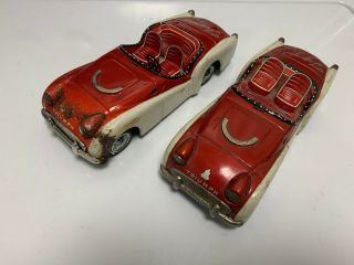 Vintage Bandai Triumph TR3 Tin Litho Friction Cars - 2 Cars 3