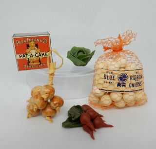 Vintage Radishes Onions Lettuce & Tin General Store Dollhouse Miniatures 1:12