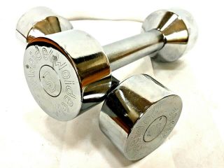 2 Vintage Joe Weider Chrome Dumbbell Weights 5 Lbs Bells Exercise Equipment