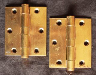 Restored Pair Vintage 3 " X3.  5 " Stanley Solid Cast Brass Butt Knuckle Door Hinges