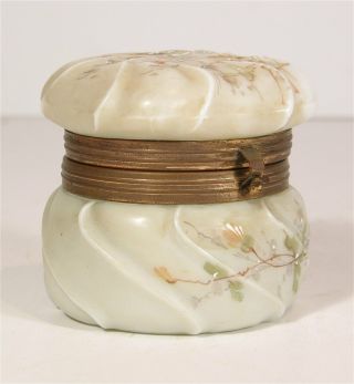 Ca1900 Wave Crest Opal Ware Glass Dresser Jar / Trinket Box Hand Painted Swirl