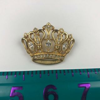 Vintage Signed Kjl Kenneth Jay Lane Gold Tone Rhinestones Crown Brooch Pin