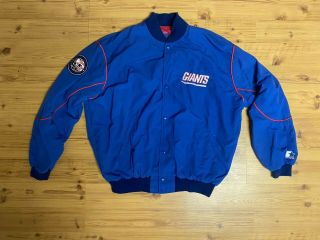 Vtg 90s Starter York Giants Windbreaker Jacket Sz Xl Button Up W/ Patch