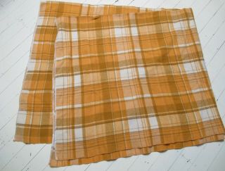 Blanket Pure Wool Check Plaid Brown 70s Vintage Double Bed Retro Tartan Caravan