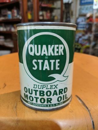 Vintage Quaker State Duplex Outboard Motor Oil 8 Ounce All Metal Can