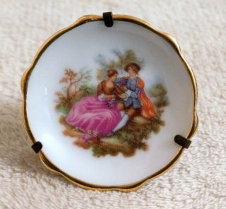 Vintage Miniature Limoges France Display Plate With Brass Metal Stand (1/2)