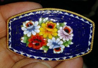 Vintage Micro Mosaic Enamel Pin W/ Flowers Bouquet Made In Italy 2 " ×1.  5 "