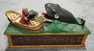 Vintage Cast Iron Jonah And The Whale Mechanical Bank - Great