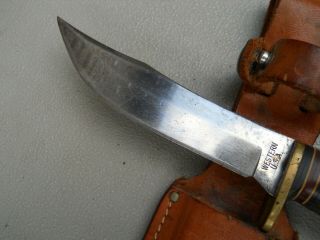 Vintage Western USA Fixed Blade Knife Leather Handle 8 3/4 