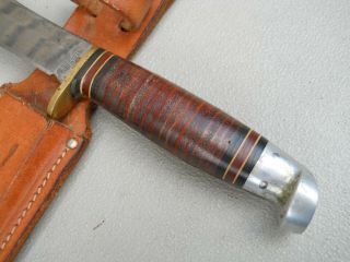 Vintage Western USA Fixed Blade Knife Leather Handle 8 3/4 