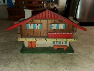 Vintage Small Wooden Toy House With Animals And People Hand Made.