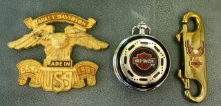 Vintage Harley Davidson Collectables - Pocket Watch Gas Tank Eagle Emblem & Clip