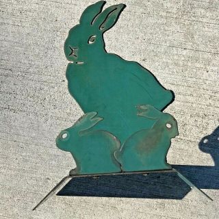 Vintage 1990 ' s Enthuse Design 3 Bunny Rabbit Hose Reel Holder Green Metal 2