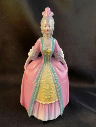 Victorian Lady Half Doll 9 " Vanity Dresser Powder Box Bavaria 3213/i -