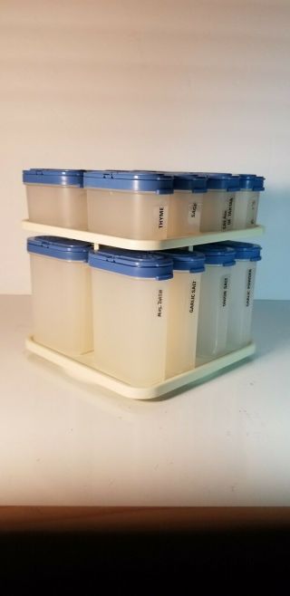 Tupperware Vintage Blue Modular Mates Spice Rack Carousel Set With 16 Containers