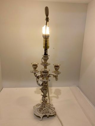 Vintage Cast Metal Candelabra Ornate Table Lamp